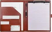 VANRA Padfolio Clipboard Folder Leather Portfolio Binder Organizer Interview Resume Folder for Papers Legal Document A4 Letter Size Writing Pad Notepad Clip Boards with Business Card Holder (Brown)