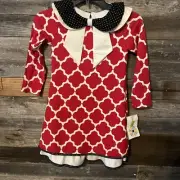 Counting Daisies Collared Red Pattern Party Dress Girl’s Size 6x