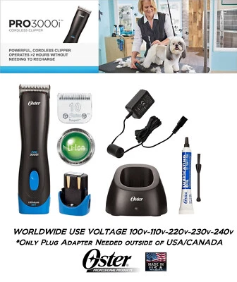 Oster PRO 3000i Cordless CLIPPER SET CRYOGEN-X 10 BLADE*WORLDWIDE 110v 220v 240v