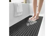 Non-Slip Bath Tub Shower Mat - 16 x 39 - Extra Long, Suction Cups, Drain Holes, Machine Washable - Black
