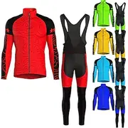 Men's Cycling Jersey with Bib Tights Long Sleeve Mountain Bike MTB Road Bike Cycling Yellow Red Blue Graphic Bike Clothing Suit 3D Pad Warm Back Pocket Polyest