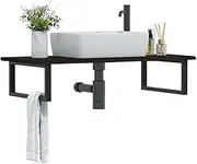 Wall Mounted Steel Shelf, Solid Oak Wood Top, Bathroom Vanity Organizer, Cabinet Storage, Mount Shelves - Dark Brown
