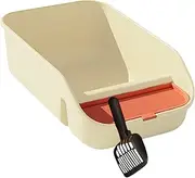 Leefasy Indoor Cat Litter Box with Scooper for Small Pets Open Design High Walls, Beige