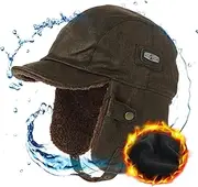 [SIGGI] Pilot Cap Men Winter Aviator Hat Adult Brown Leather Trapper Trooper Hats Large XL