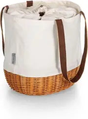 PICNIC TIME Coronado Canvas and Willow Basket Tote, Picnic Tote Beige