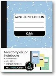 iScholar Mini Composition Books, Narrow Ruled, 4.5 x 3.25 Inches, 60 Sheets Per Book, Assorted Colors, Set of 3 Books (13333)