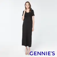 在飛比找momo購物網優惠-【Gennies 奇妮】彈力交叉哺乳洋裝-黑(哺乳衣 短袖哺