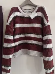 NWT Brunello Cucinelli womens knit Crop Sequins sweater Italy Size M Red White