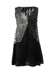 Black Plastic Bead Panel Lace Dress