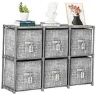Cube Storage Organizer Shelf with 6 Printed Bins + Labels, Cubby 6 Cube Grey