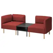 LILLEHEM 2-seat modular sofa with side table, Gunnared/brown-red wood