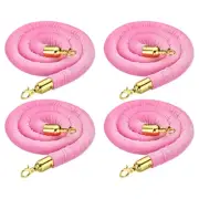 5 Feet Pink Velvet Stanchion Rope, 4 Pack Crowd Control Barrier Rope, Golden