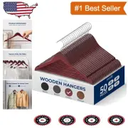 50-Pack Non-Slip Wooden Coat Hangers with Swivel Hook – Space-Efficient Design
