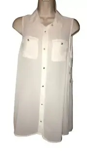Charlotte Russe Ivory Sleeveless Sheer Button Front Top Size Medium