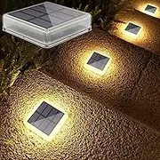 Lacasa 4-Pack Solar Deck Lights Outdoor Waterproof LED, Garden Step Lights Solar Powered Driveway Dock Lights Marine, Dusk to Dawn Lighting for Yard Patio Pathway, Square, Warm White