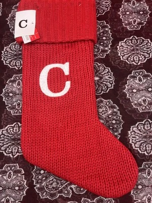 Red Holiday Monogrammed LETTER C Cable Knit Christmas Stocking Target 17" NWT