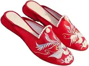 [GHAKKE] 2025 Women's Chinese Style Flower Embroidered Mule Shoes Fashion Handmade Beaded Closed-Toe Slippers Elegant Satin Hanfu Cheongsam Flats Sandals