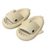 Unisex Shark Slides Non-Slip Novelty Open Toe Sandals Fashionable Cute Beach Slippers Indoor & Outdoor- Beige