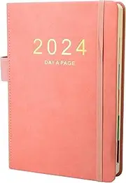 Earning Power Academic Diary 2024 A5 Day Per Page, 2024 Diary from Jan 2024 to Dec 2024, Productivity A5 Daily Planner with Monthly Tabs, Pen Loop and Inner Pocket, 21×14.5cm，400 Page (Pink)