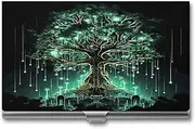 [QWNMD] Business Card Case Box Buckle Style Shut Metal Business Card Holder Magical Green Treeprinted Slim Purse Name Card Holders for Business Cards Men Women
