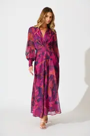 Women's Party Martina Maxi Dress Full Length Sleeve in multicolor Purple Watercolour Chiffon 8