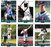 6 1992 Classic Baseball autographed cards Dmitri Young Tim Crabtree Chad Mottola