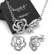 Boxed Rose Petal Set Embellished with SWAROVSKI® Crystals In White Gold