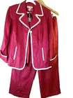 LINO USA 100% Linen 3pc Pantsuit Women's Sz L Red Pants Tank Blazer Wide Leg