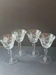 Floral Etched Wine Cordial Port Stem Glasses Made In Romania Barware New (4)