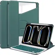 360 Rotating Keyboard Case for iPad Pro 13 inch M4 2024, Vertical Stand Magnetic Detachable Keyboard Slim Folio Smart Cover with Keyboard,Dark Green
