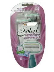 New Bic Soleil Sensitive Advanced 5 Blade 2 pack Razor with moisture strips