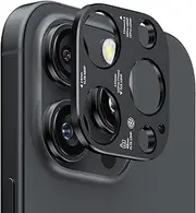 KISMER Laser-Etched Aluminum Camera Bezel Protector for iPhone 16 Pro/Max - Minimalist Protective Frame for iPhone 14/15/16 Pro & Pro Max Series Camera Module (No Glass Lens Coverage),Black