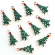 Christmas Enamel Dangle Charm Xmas Tree Crystal Christmas Tree DIY 10 Pack Green