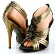 $258 BOURNE COLLECTION DREW Gold Leather Jeweled Designer Sandals 9 EUR 40