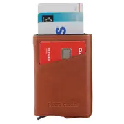 Pierre Cardin Leather Smart Slide Card Holder Tab RFID Wallet 10cm Tan