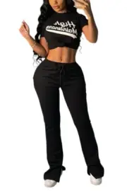 NWT Women’s Crop Top & Long Pants Two-Piece Set Black or Green S, M, L