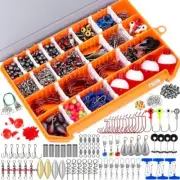 263pcs Fishing Accessories Kit with Tackle Box Hooks Sinkers Swivels Bobbers