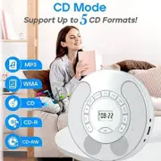 Portable CD Player Rechargeable MP3 Dual Bluetooth Speakers LCD Display Car Home AUX USB White Audio Entertainment