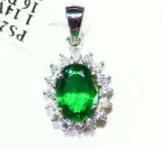 1.41CT 14K Gold Natural Emerald White Diamond Vintage Engagement Necklace Halo