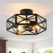 Black Ceiling Light, Modern Farmhouse Chandelier with Metal Hexagon