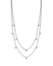 Aqua Pave Leaf Layered Necklace, 14-16 - Exclusive