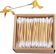 200 Bamboo Sticks, Cotton Swabs, Round Tip Cotton Swabs, Double Ears Cotton Swab, Cleaning Swabs with Cardboard Boxes, Cotton Buds for Makeup, Eco-Friendly