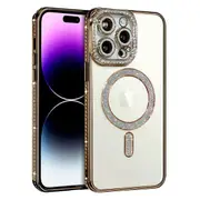 For Apple iPhone 14 Pro Max Case, MagSafe Magnetic Diamond Rhinestone Glitter Cute Crystal Bling Full Camera Lens Protector Shockproof Cover – Gold