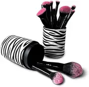 KERUIDEER Makeup brush set, eye shadow brush, zebra pattern makeup bucket storage (black, 18 pieces set)