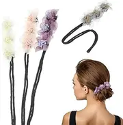 4PCS Flowers Deft Bun Maker Set – Magic Donut Hair Styling Tool for Effortless Twists & Updos – Great French Bun Accessories for Girls & Teens – Easy-to-Use Hairdress Design Tools