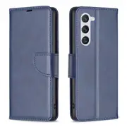 For Samsung Galaxy S24 Case, Lambskin Texture, Folio PU Leather Wallet, Lanyard, Blue