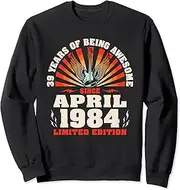 [X.Style] Vintage Guitarist Guitar Lover Born April 1984 39th Birthday Sweatshirt ds2188 Sweater (M) Black