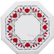Marble Coffee Table Top Carnelian Stone Inlay Work Bed Side Table for Home Decor