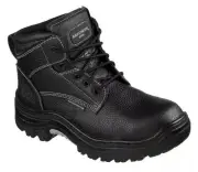 Skechers Men's Black Leather Burgin Tarlac Steel Toe Memory Foam Boots Size 7.5