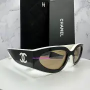 CHANEL Sunglasses Cat Eye Wrap Black & White Gradient Lens Interlocking CC